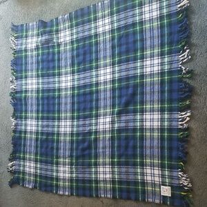 Plaid Fringe Throw Blanket - Blue & Green